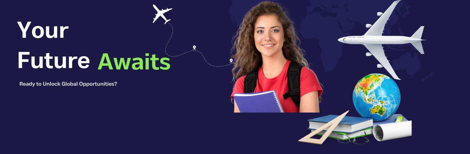 Dark Blue and Yellow Modern Study Abroad Program Banner (1680 x 550 px)